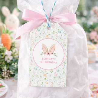 Pastel Floral Bunny Ears Girls 1st Birthday Favor  Presentetikett
