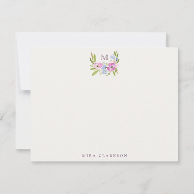 Pastel Floral Monogram Note Card Inbjudningar (Framsida)