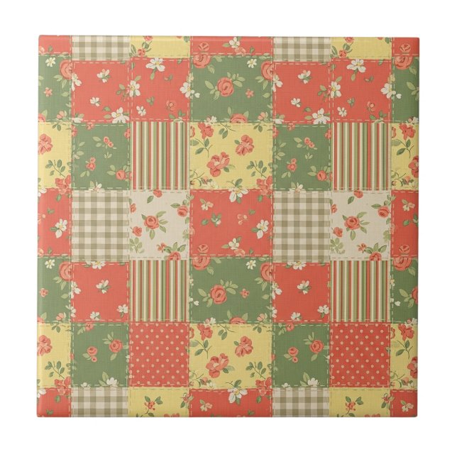 Pastel Floral Patchwork Picnic Pattern (2) Kakelplatta (Framsidan)