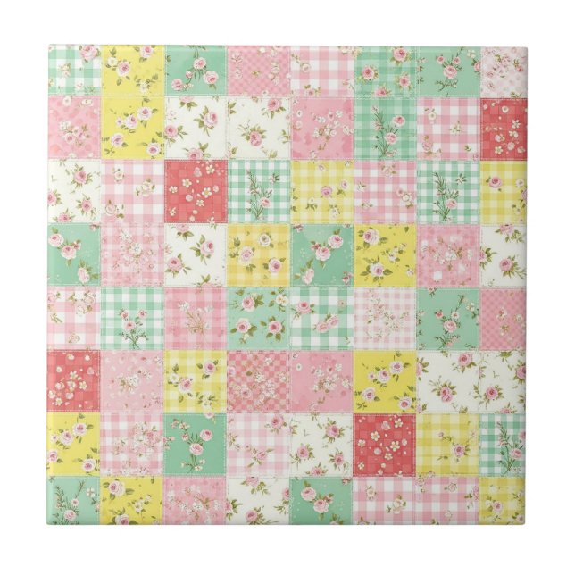 Pastel Floral Patchwork Picnic Pattern (6) Kakelplatta (Framsidan)