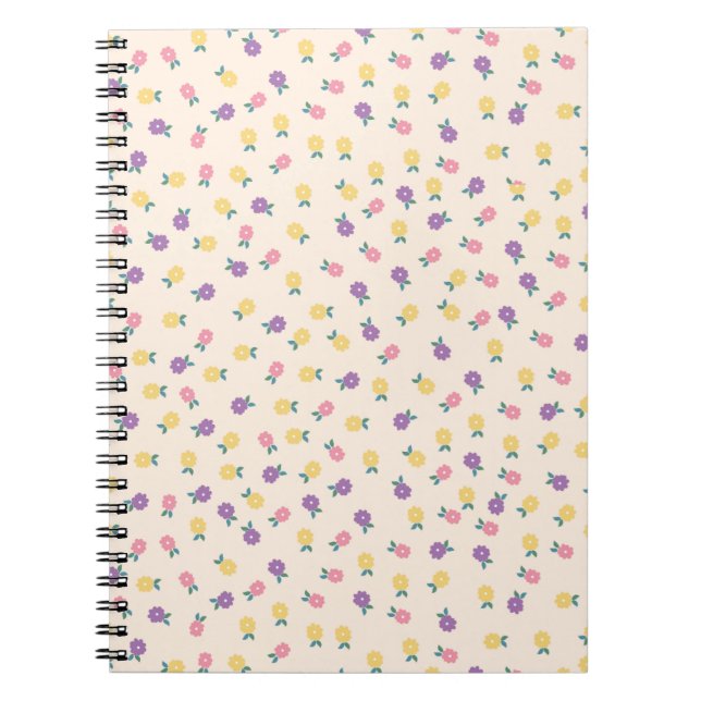 Pastel Floral Pattern – Cute Yellow, Pink & Purple Anteckningsbok (Framsidan)