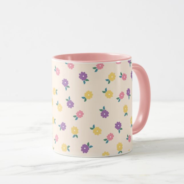 Pastel Floral Pattern – Cute Yellow, Pink & Purple Mugg (Framsida höger)