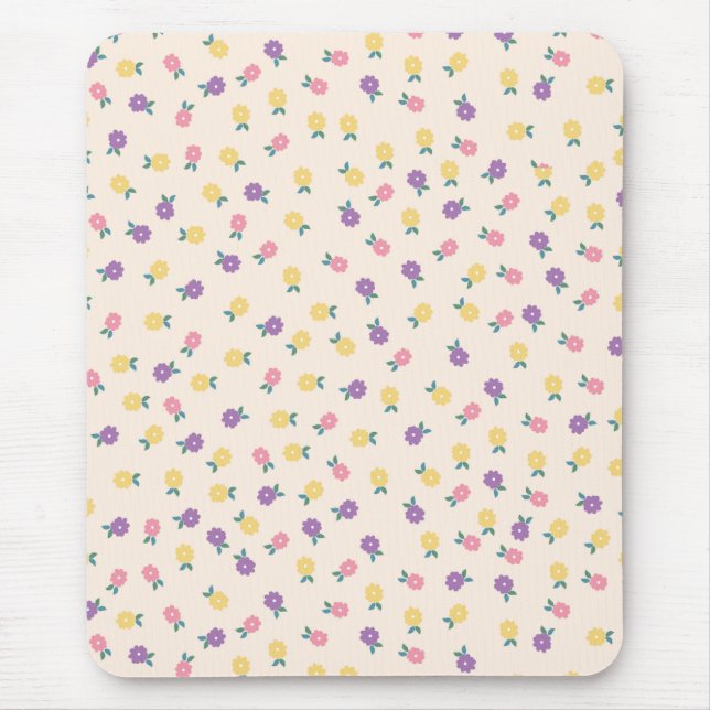 Pastel Floral Pattern – Cute Yellow, Pink & Purple Musmatta (Framsidan)