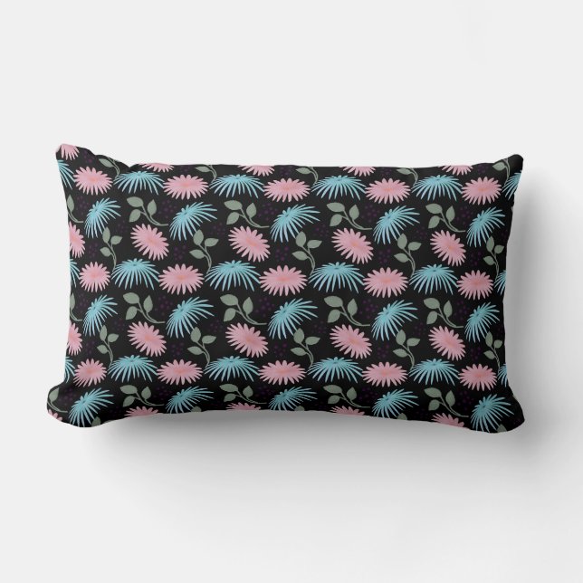 Pastel Floral Pattern on Black Background | Cute D Lumbarkudde (Framsida)
