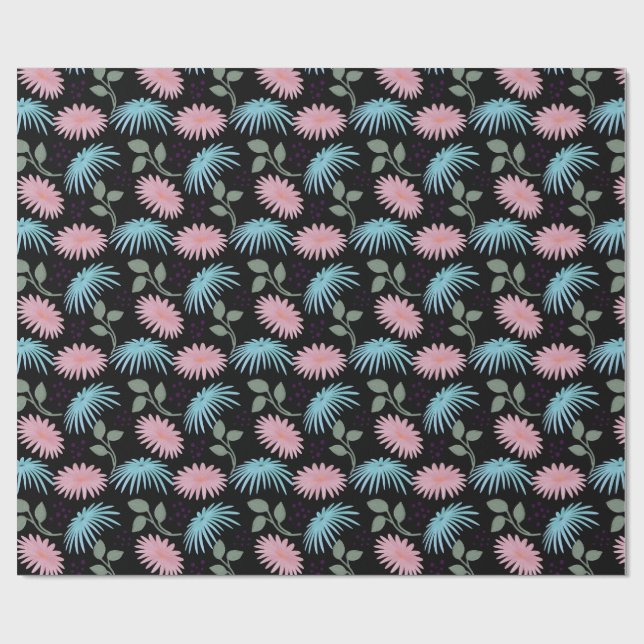 Pastel Floral Pattern on Black Background | Cute D Presentpapper (Platt)