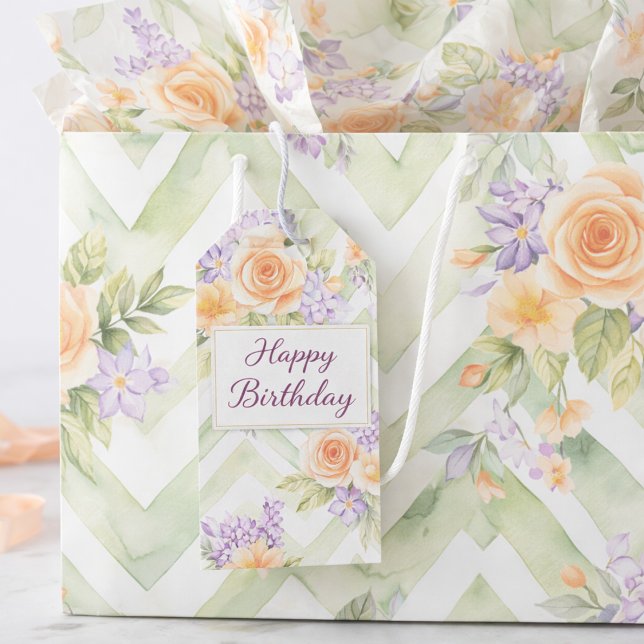 Pastel Floral Peach Lavender Sage Chevron Birthday (Skapare uppladdad)