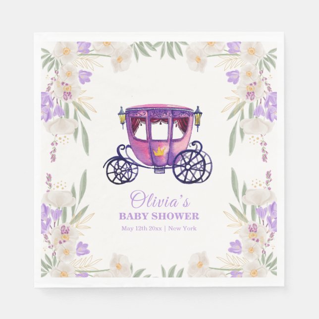 Pastel Floral Princess Carriage Girl Baby Shower  Pappersservett (Framsidan)