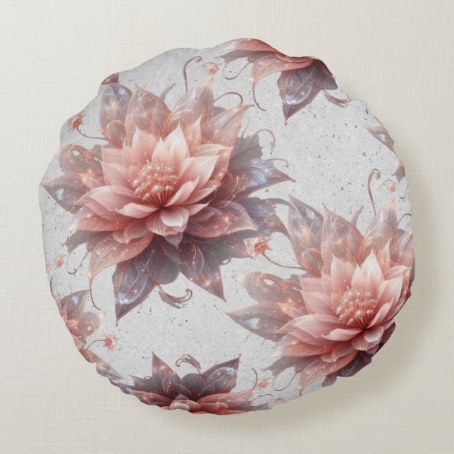 Pastel Floral Round Pillow – Elegant Feminine  Rund Kudde (Baksidan)