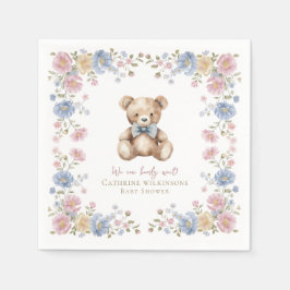 Pastel Floral Teddy Bear Baby Shower Napkins Pappersservett