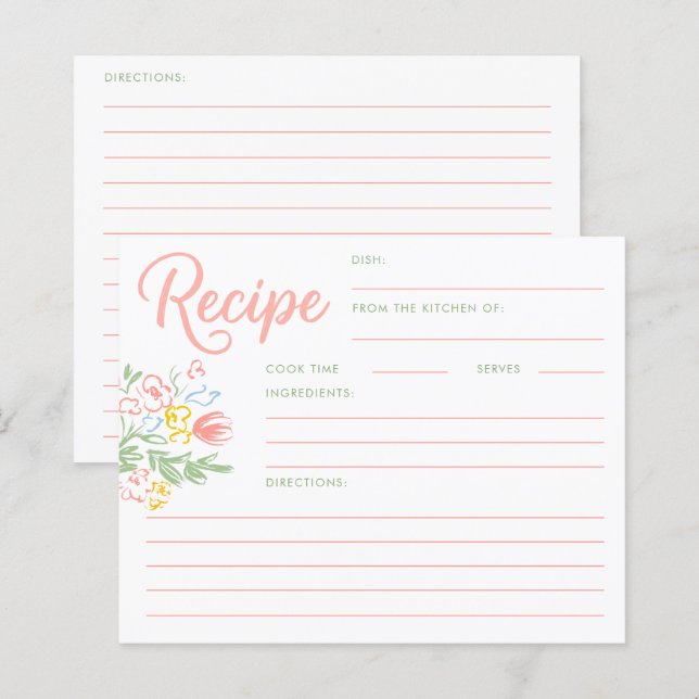 Pastel Floral Whimsical Bridal Shower Recipe Card (Fram/baksida)