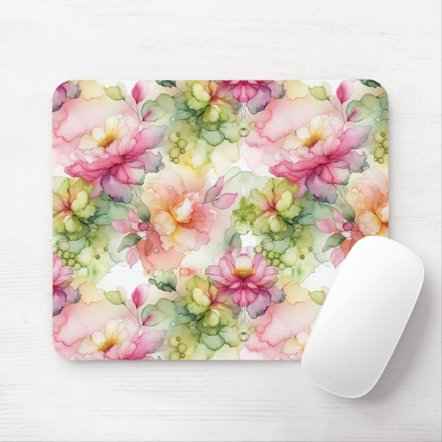 Pastel Flower Alcohol Bläck Illustration Musmatta (Med mus)