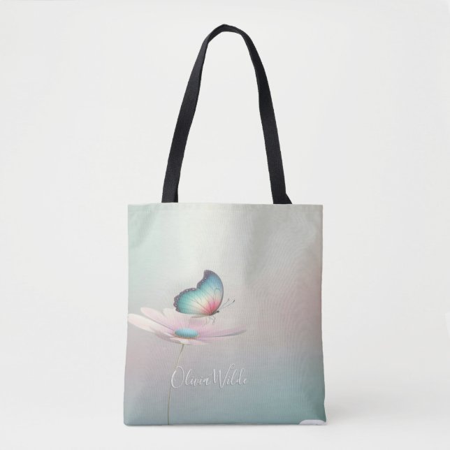 Pastel Flower and Butterfly Anpassningsbar Tote Ba Tygkasse (Framsida)