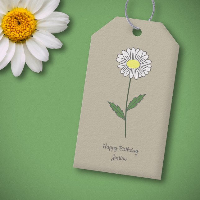 Pastel Flower Brown, botanisk Daisy Presentetikett (Daisy Flower Brown Gift Tag)