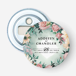 Pastel Flower Elegance: Sage Grönt Blommigt Bröllo Flasköppnare