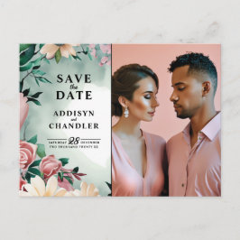 Pastel Flower Elegance: Sage Grönt Blommigt Bröllo Helg Vykort