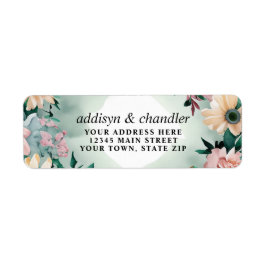 Pastel Flower Elegance: Sage Grönt Blommigt Bröllo Returadress Etikett