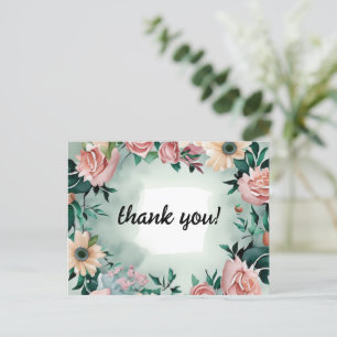 Pastel Flower Elegance: Sage Grönt Blommigt Bröllo Vykort