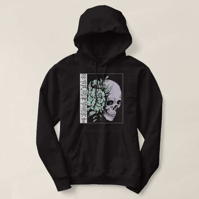 Pastel Flower I Skull I Aesthetic Art I Japanska A Hoodie (Design framsida)