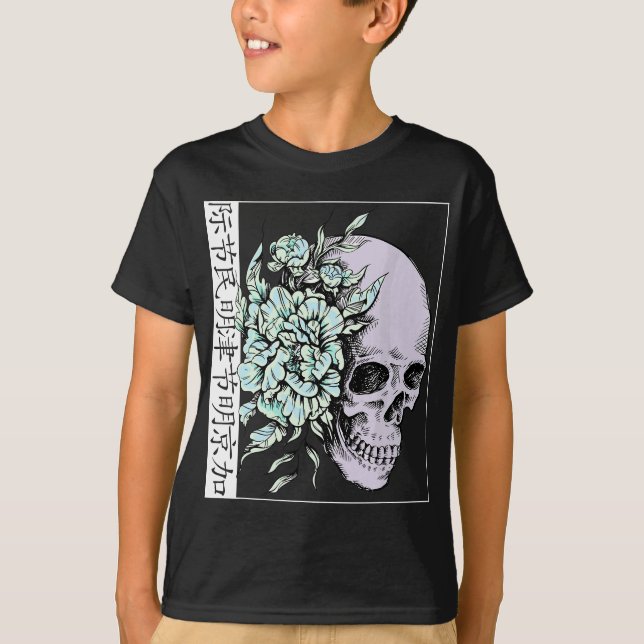 Pastel Flower I Skull I Aesthetic Art I Japanska A T Shirt (Framsida)
