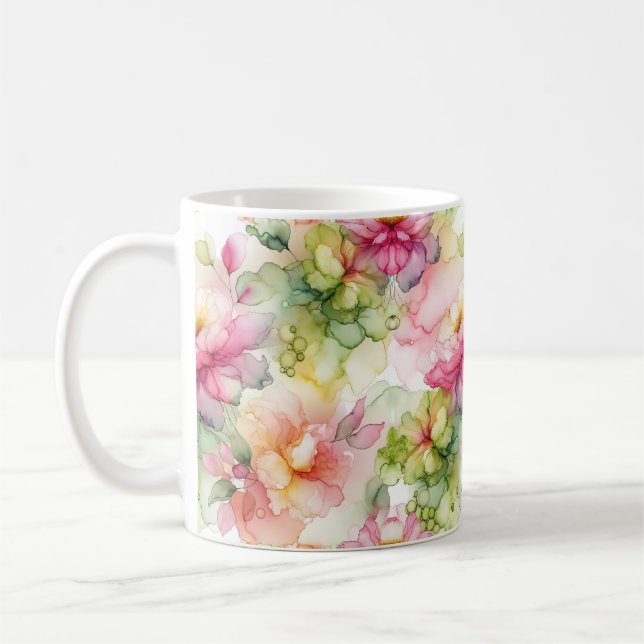 Pastel Flowers Alcohol Bläck Illustration Kaffemugg (Vänster)