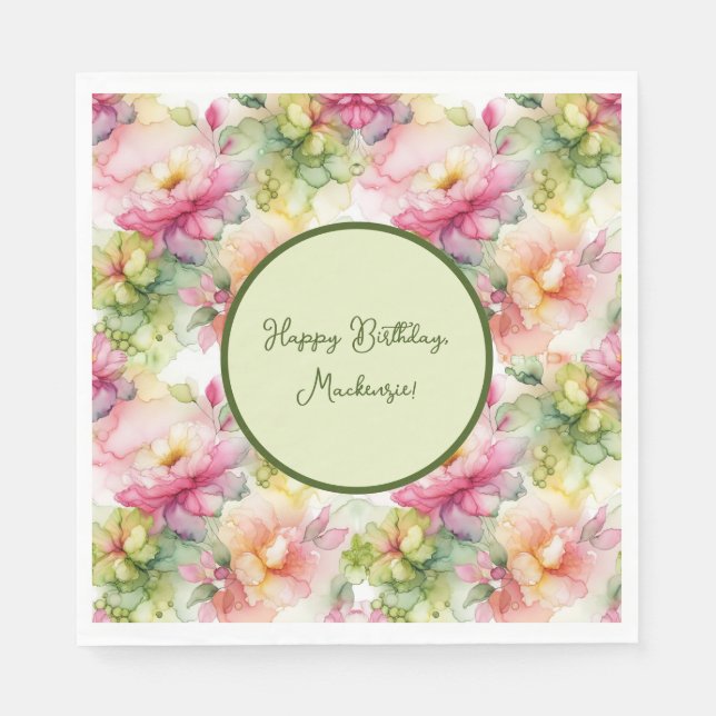 Pastel Flowers Alcohol Bläck Illustration Pappersservett (Framsidan)