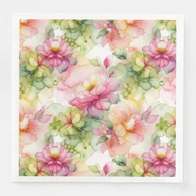Pastel Flowers Alcohol Ink Illustration  Pappersservett (Framsida)