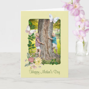 Pastel Flowers and Butterflies Photo Mor Day Kort