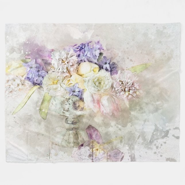 *~* Pastel Flowers AR AR26 Classic Modern Romantic Fleecefilt (Framsidan (Horisontell))