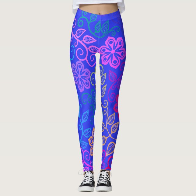 Pastel Flowers Blue Leggings (Framsida)