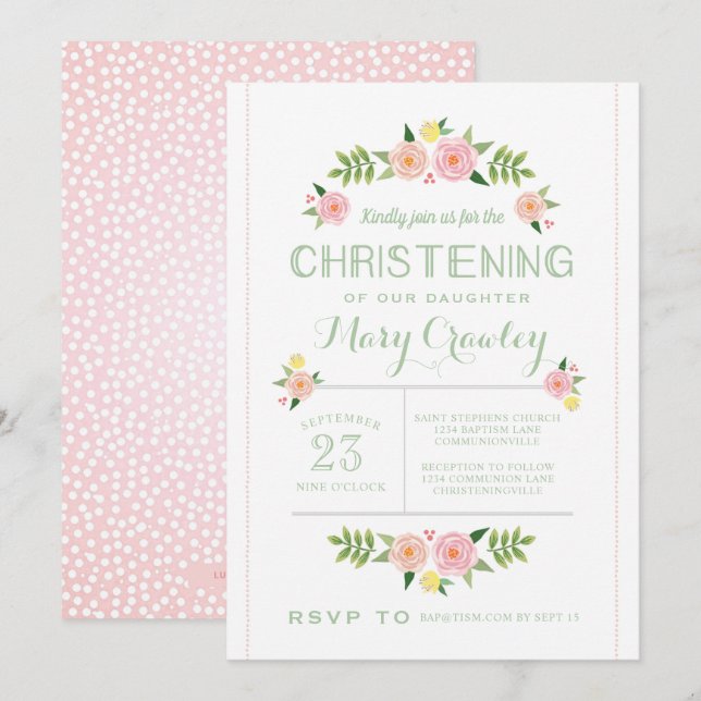 Pastel Flowers Christening-inbjudan Inbjudningar (Fram/baksida)