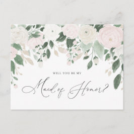 Pastel Flowers Glitter Maid of honor Frieri Inbjudan Vykort
