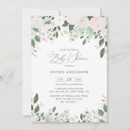 Pastel Flowers Guld Glitter Löv Baby Shower Inbjudningar