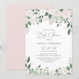 Pastel Flowers Guld Glitter Löv Baby Shower Inbjudningar