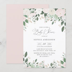 Pastel Flowers Guld Glitter Löv Baby Shower Inbjudningar