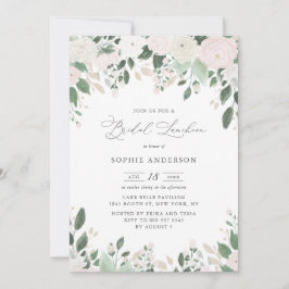 Pastel Flowers Guld Glitter Löv Möhippa Luncheon Inbjudningar