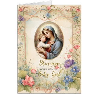 Pastel Flowers Guld Ram Grattis Nyfödd bebis Hälsningskort