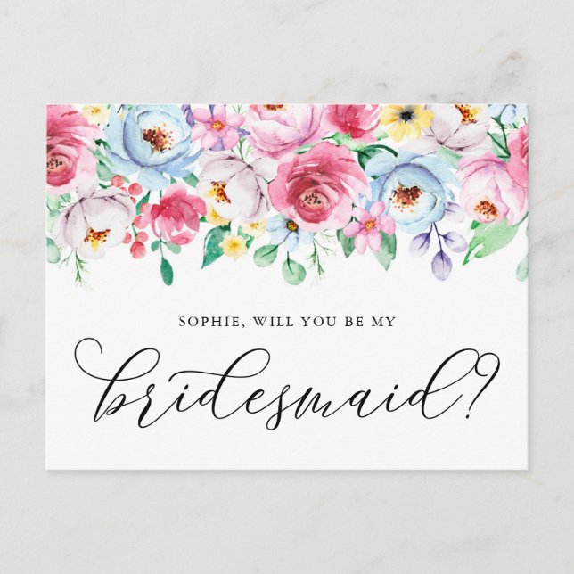 Pastel Flowers kommer att bli mitt Bridesmaid-kort Vykort (Framsida)