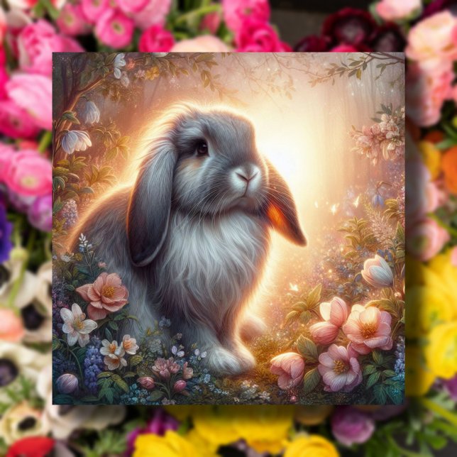 Pastel Flowers Lop Eared Bunny Glad påsk Julkort (Skapare uppladdad)