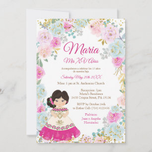 Pastel Flowers Mis XV Anos Birthday Call Inbjudningar