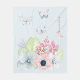 Pastel Flowers och Butterflies Fleece Blanket