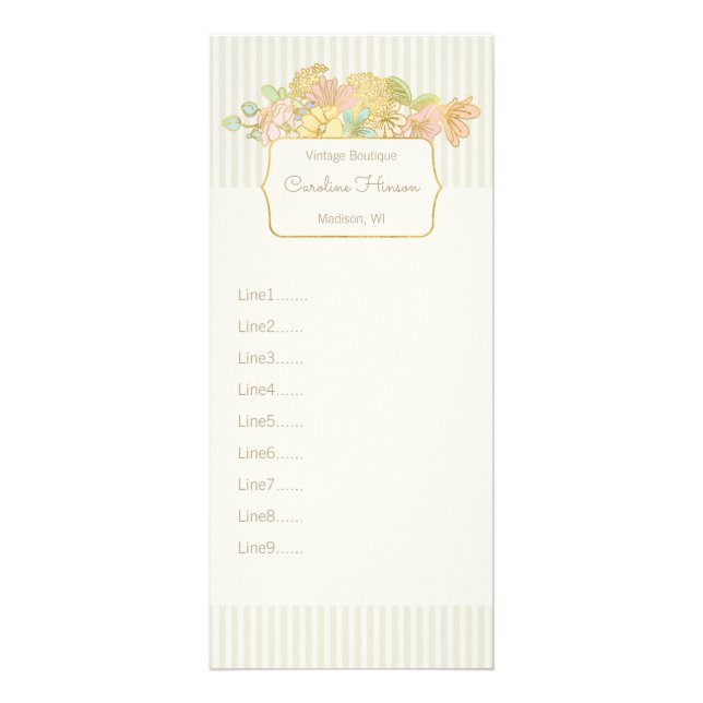 Pastel Flowers-rackkort med Faux Guld-effekt Reklamkort (Framsidan)