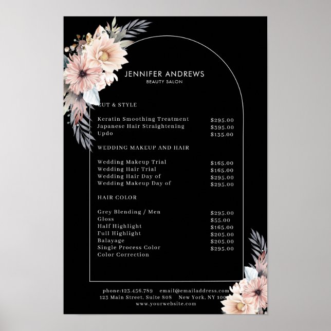 Pastel Flowers Salon Pris List Poster (Framsidan)