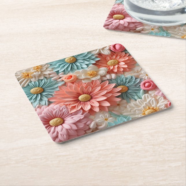 Pastel Flowers Underlägg Papper Kvadrat (Vinklad)