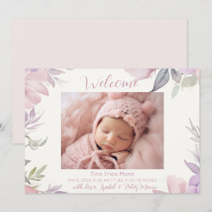 Pastel Flowers Välkommen Flicka Birth Meddelande