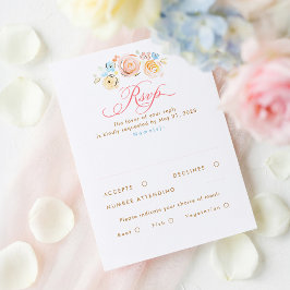 Pastel Flowers Whimsical Elegant Wedding RSVP Card OSA Kort