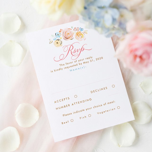 Pastel Flowers Whimsical Elegant Wedding RSVP Card OSA Kort (Whimsical Pastel Floral Wedding Rsvp)