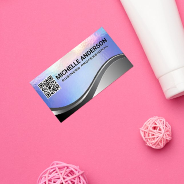 Pastel Foil Struktur | Metallisk | QR-kod Visitkort (Skapare uppladdad)