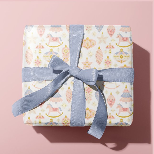 Pastel Folk Art Julgran Ornaments Kids Baby Presentpapper (Skapare uppladdad)