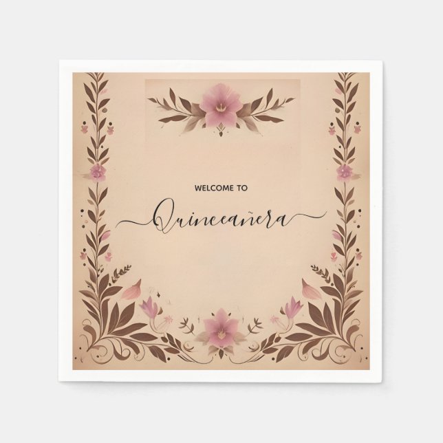 Pastel Font Dusty Glam Ro Guld Quinceanera Pappersservett (Framsidan)