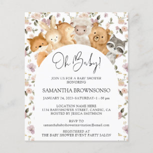 Pastel Forest Animals Oh Baby Shower Budget Flygblad